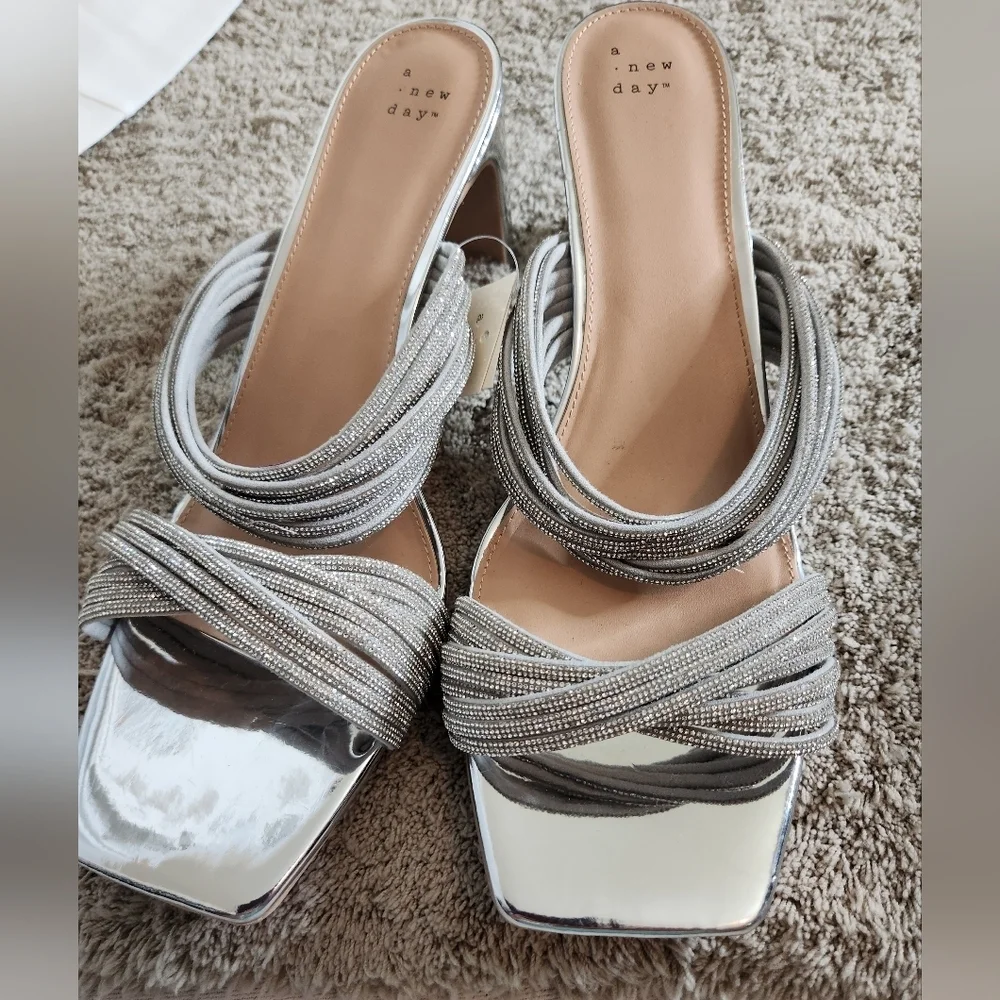 Women's Tammy Rhinestone Heels - A New Day Silver 14W